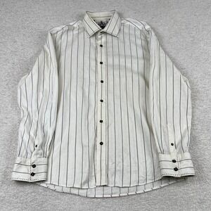 Zagiri Mens 2XL White Black Striped Jacquard Damask Button Up Shirt Cotton L/S